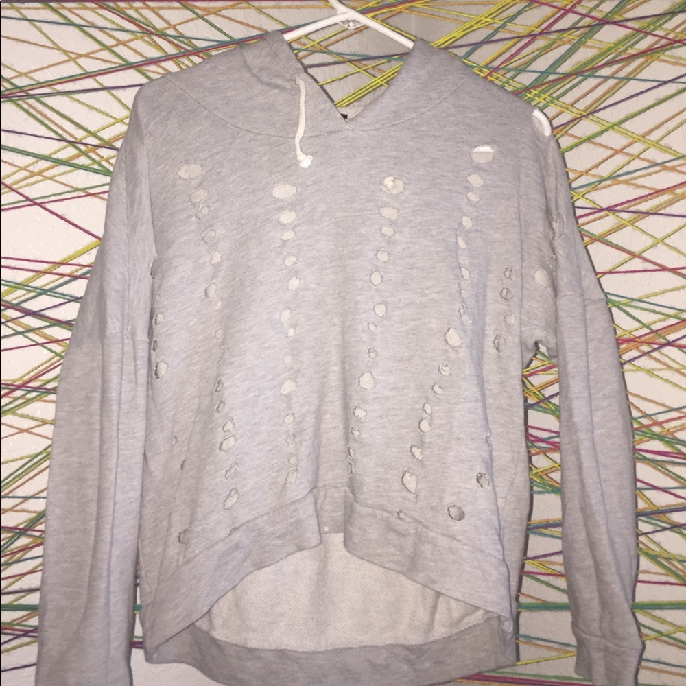 Grey distressed hoodie